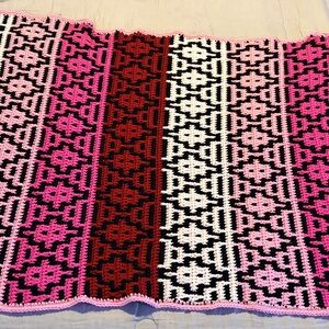 Handmade Crochet Blanket in Pink, Red, Black & White